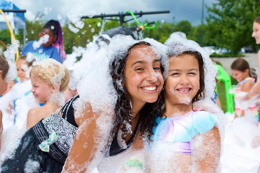 1200W Party Foam Machine,Summer Pool Water Toys for Kids & Adults, Bubble Machine with 3pcs Foam Granules and Water Tank, Holiday & Birthday Girls & Boys, Business Celebrations, Outdoor Party Events