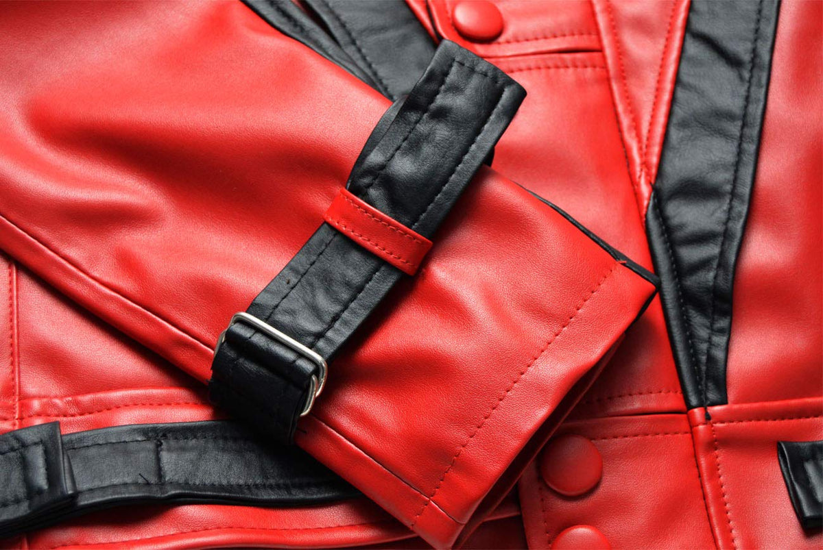 DIZLLER Party&Dance wear - D1 - Red & Black leather Jacket - FAUX Leather - 3XL