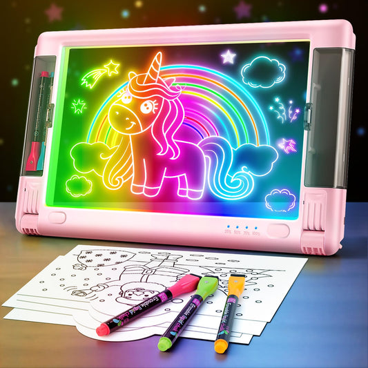 Rechargeable LED Drawing Board, 15 Inch 9-Color Light Modes Neon Art Light Up Writing Tablet Tracing Pad for Kids, Sketching Gift Toy for Teens, 5 Markers, 10 Tracing Sheets