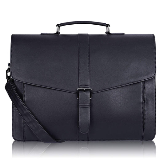 ESTARER Men's Leather Briefcase 15.6 Inch Laptop Computer Bag for Office/Business/Travel, Large Satchel Professional Pu Leather Messenger Shoulder Bag, Black