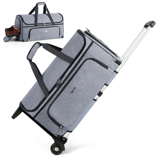 LekeSpring Garment Bags with Wheels, Garment Convertible Weekender Bags, Large Garment Bags for Travel, Duffle Luggage Bag Garment Bag (Grey, Medium)