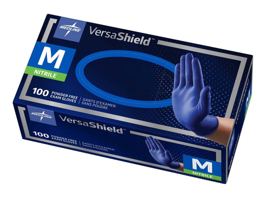 Medline VersaShield Nitrile Exam Gloves, 100 Count, Medium, Powder Free, Disposable, Not Made with Natural Rubber Latex, Thicker Glove for Extra Barrier Protection