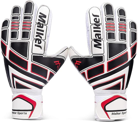Malker Soccer Goalie Gloves Goalkeeper Gloves with Fingersave and Double Wrist Protection, Strong Grip Goalkeeper Gloves for Kids, Youth, Adults