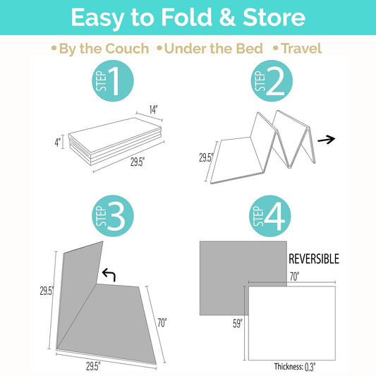 JumpOff Jo Foldable Foam Play Mat – Large Waterproof Baby & Toddler Activity Floor Mat, Double-Sided 70 x 59 Inch Play Surface - Love Blossoms