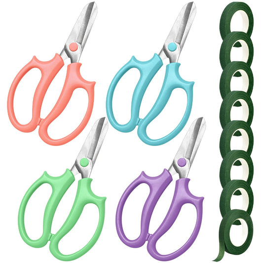 Huangfbfx 12Pcs Flower Scissors & Dark Green Floral Tape Set,Stainless Steel Floral Shears for Fresh Flower Stems,1/2" Wide 30Yard Adhesive Florist Tape for Bouquet Arranging Wedding Floral Crafts