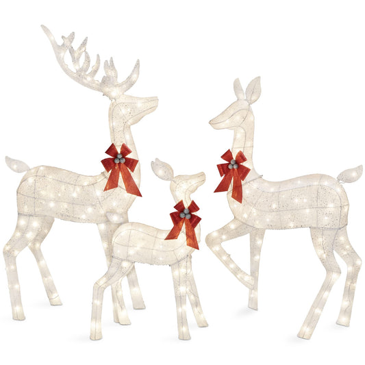 Best Choice Products 3-Piece Large Lighted Christmas Deer Family Set 5Ft Outdoor Yard Decoration with 360 LED Lights, Stakes, Zip Ties - White