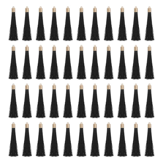 uxcell 100 Pcs Bookmark Tassels with Gold Cap, 2.4" Polyester Silky Tassels Handmade Soft Tassel with Loop for Keychain Jewelry Making Graduation DIY Crafts, Black