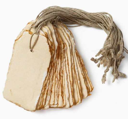 Wanderings Handmade Vintage Deckle Edge Tags with String - 2" x 4" (5 x 10cm) - Pack of 25 – Price or Gift Tags, Arts, Crafts, Place Cards, Name Cards - Cold Press Thick 150 GSM