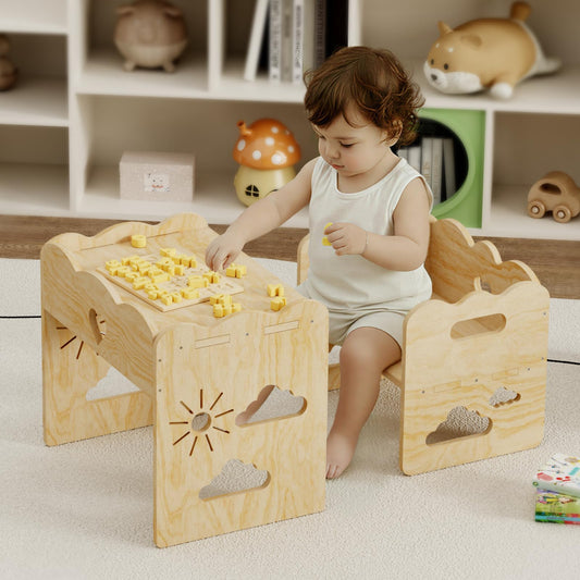 BPMFDTNL Montessori Table and Chair Set -Toddler Table and Chair Set,Wood Toddler Table and Chairs, Weaning Baby Tables Chair Set,1-3 Year Old Kids Ldeal for Mealtime, Learning, and Play