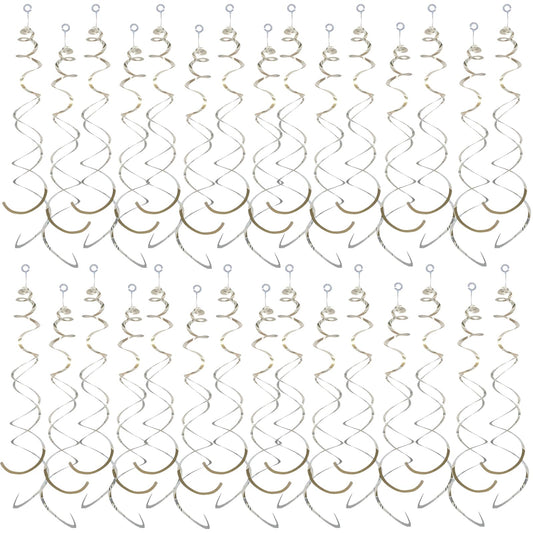 30 Pieces Silver Hanging Swirl Party Decorations Foil Decorations Ceiling Swirl Spiral Hanging Plastic Streamer for Ceiling Birthday Graduation Wedding Celebration Baby Shower Party Supply