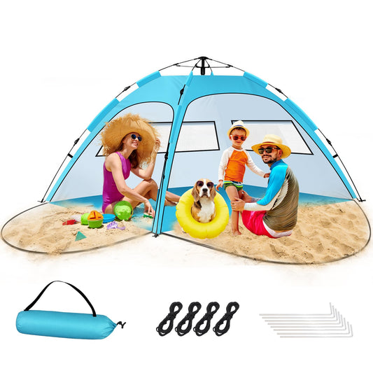 Beach Tent Sun Shelter – Pop Up Easy Setup in 3S Instant Tents for 4/5 Person Beach Umbrella Sun Shelter Shade, UV 50+ Protection, Wind Resistant, Lightweight Portable Baby Tents Shade for Family