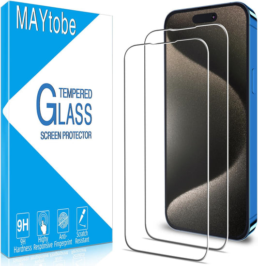[2 Pack 15 MAYtobe Screen Protector for iPhone Pro Max Tempered Glass, Bubble Free, Easy to Install, Case Friendly
