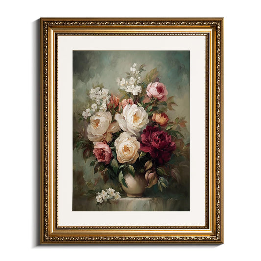 InSimSea Gold Picture Framed Wall Art, Living Room Vintage Moody Flower in Vase Wall Decor, Still Life Floral Canvas Print Art, Home Farmhouse Decor, Antique Paintings with Frame 13x16inch