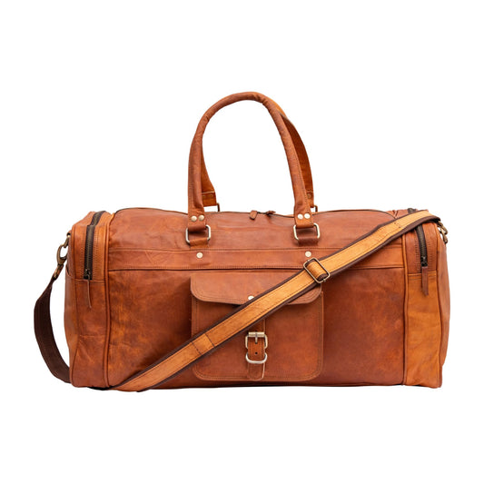24” Full-Grain Leather Duffle Bag for Men & Women | Vintage Travel Weekender, Overnight Gym & Carry-On Luggage | Handmade Genuine Leather Bag with Shoulder Strap | Large Capacity Gift