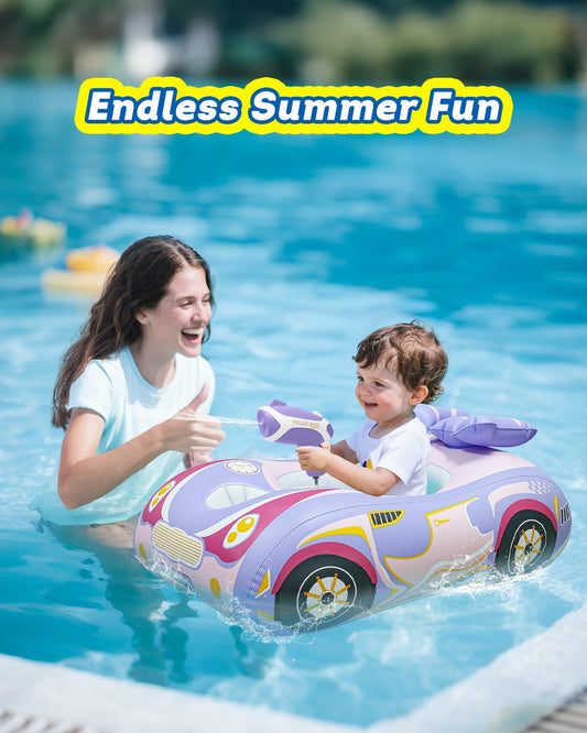 Automatic Water Gun with Baby Pool Float, Inflatable Car Toddler Pool Swimming Float, Pool Toys for 3+ Years Old Girls Boys Kids Purple-1pack