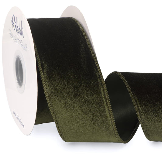 Ribbli Moss Green Velvet Wired Ribbon 2.5 Inch Velvet with Satin Christmas Ribbon for Gift Wrapping Christmas Tree Decoration Crafts Wreaths Supplies-Continuous 10 Yards