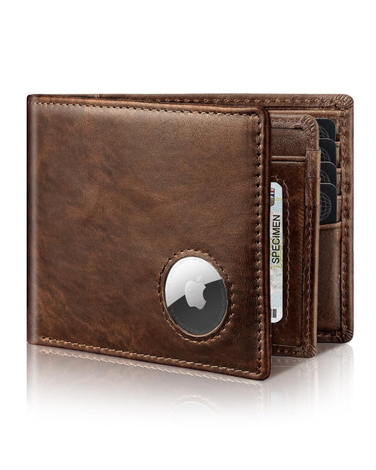 Mens Wallet With Airtag Holder Genuine Leather Bifold RFID Blocking Wallets with 14 Card Slots, ID Window & 2 Cash Pocket（AirTag Not Include）