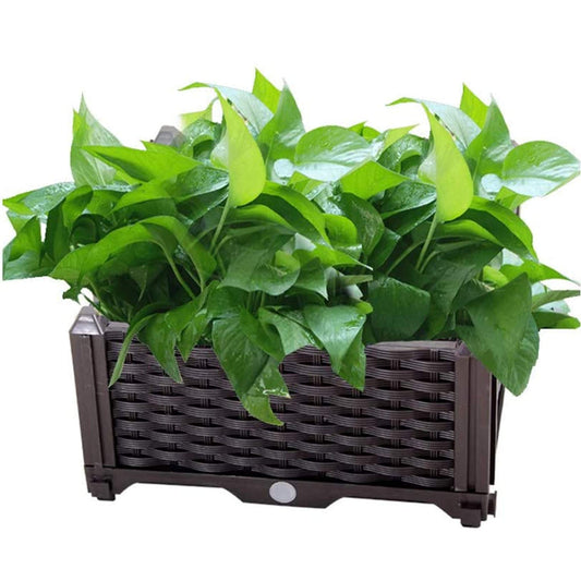 Elevated Planting Box, Indoor Outdoor Planter Boxes, Modern Rattan-Style Plastic Plant Stand, Garden Raised Bed for Vegetables, Herbs, Flowers,16"x16"x9"/40x40x23cm