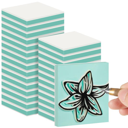 Frienda 24 Pcs 2" X 2" Rubber Carving Blocks Linoleum Blocks for Printmaking, Stamp Making, DIY Crafting, Scrapbook, Painting, Soft and Easy to Carve (White Green)