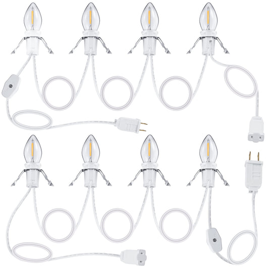 Meonum 2 Pack Accessory Cord with 4 LED Bulbs, End to End Connected Blow Mold Light Cord, 9.8 Feet Lamp Kit with On/Off Switch Plugs for Ceramic, Craft Halloween Christmas Village Decor