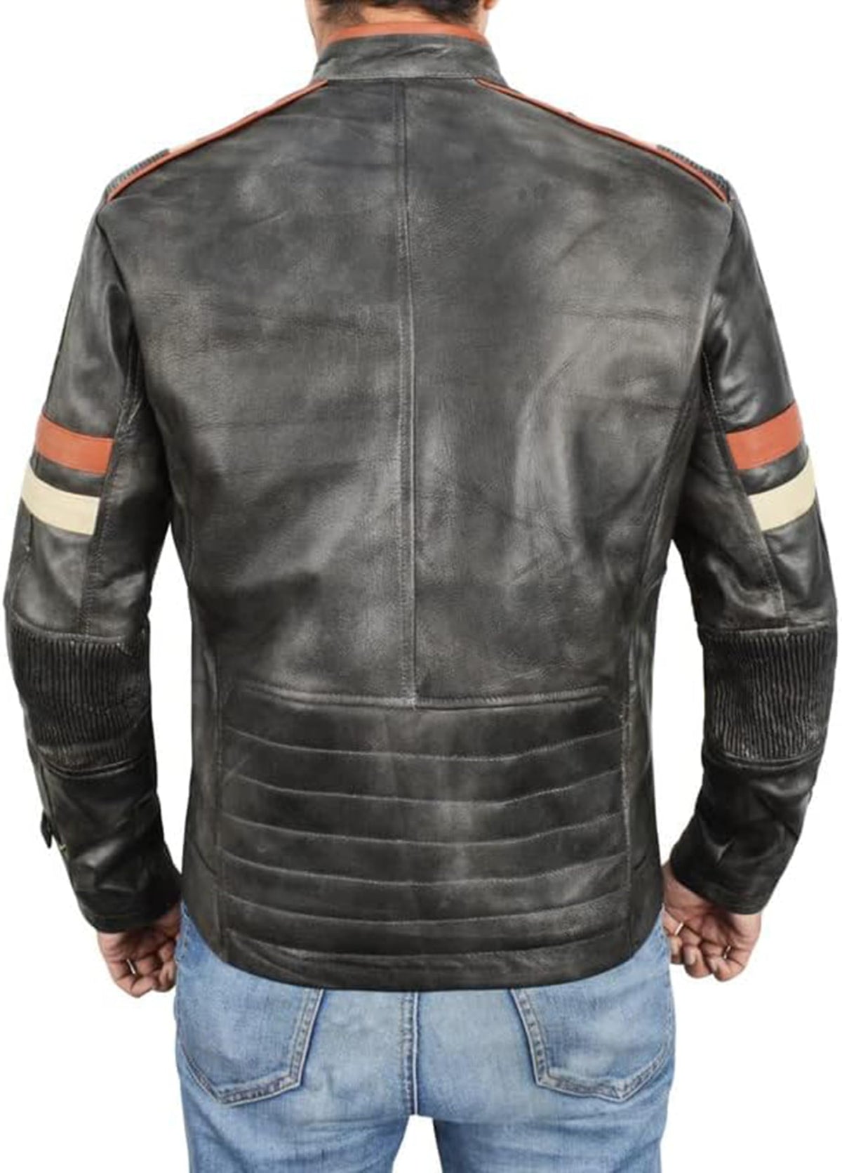 Vintage Cafe Racer Leather Jacket Men Retro Motorcycle Racing Jacket