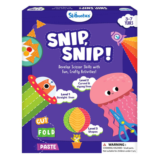 Skillmatics Scissor Skills Activity Book - Snip Snip, 25 Cutting Activities for Preschoolers, Felt Craft Kit, 2 Child-Safe Scissors, Fine Motor Skills, Screen-Free Fun, Gifts for Kids Ages 3-7
