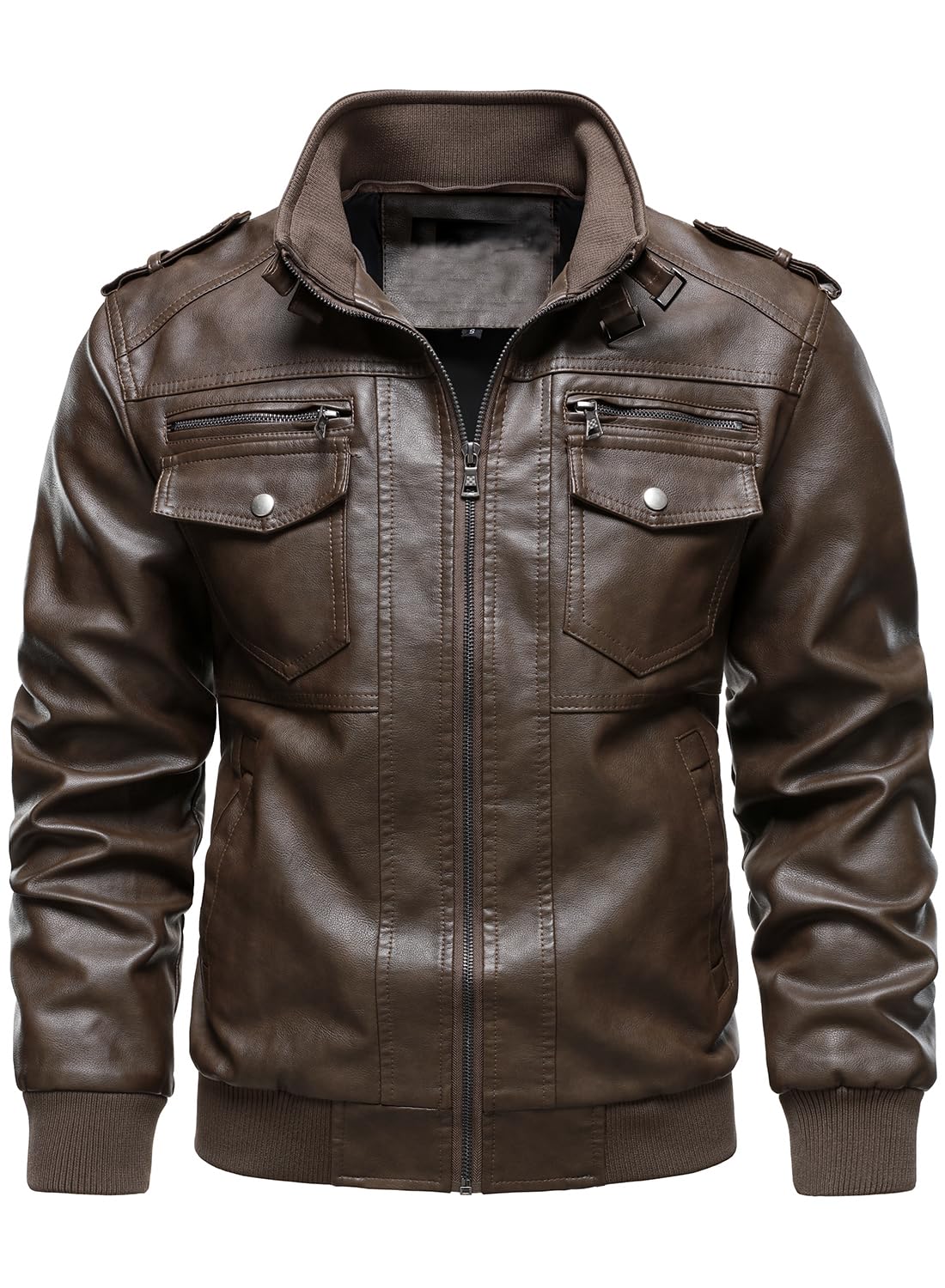 HOOD CREW Men's Faux Leather Hooded Jacket Motorcycle Jackets Water Repellent Windproof PU Moto Vintage Bomber Hoodie Coats Coffee XL
