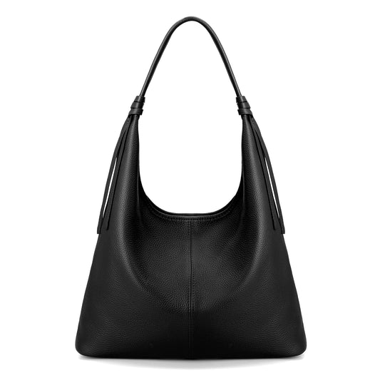 befen Genuine Leather Slouchy Hobo Purses for Women, Casual Hobo Bags Real Top Grain Leather Tote Handbags Women's Black Shoulder Satchel for Shopping, Outing, Travel