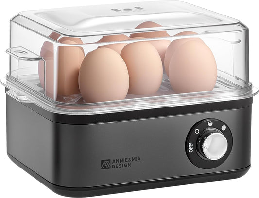 Annie & Mia Design Electric Egg Cooker - 8 Egg Capacity, 500W Rapid Boiling, Auto Shut-Off | Black