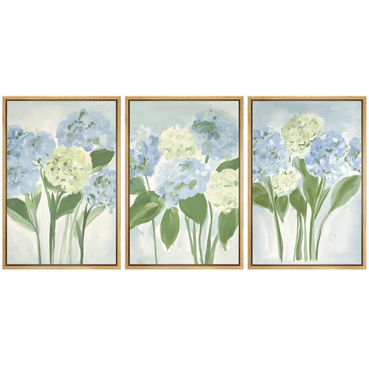 MUDECOR Framed Wall Art Print Set Blue Hydrangea Floral Botanical with Green Leaves Illustrations Modern Art Boho Decorative Colorful Chic for Living Room, Bedroom, Office - 24"x36"x3 Natural
