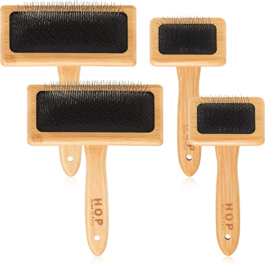 Rtteri 4 Pcs Wooden Wool Carder Hand Carders Slicker Brush Wool Carding Brush Needle Felting Tool for Yarn Weaving Blending Roving Craft Project Kit Supplies Pet Grooming, 2 Sizes