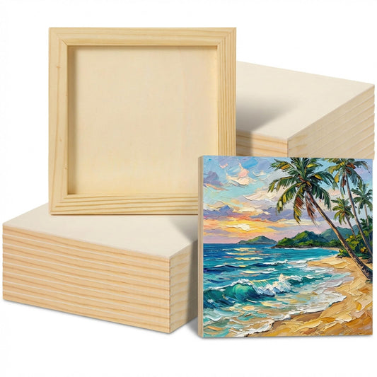 Afcabakila 24pcs Unfinished Wood Canvas Panels for Painting 6''x 6''Unfinished Wood Canvas Panels for Crafts Woods Panel Boards DIY Drawing Pouring Art Projects with Oils, Acrylics