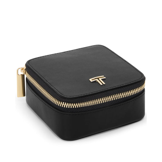 TUMI - Belden Jewelry Case - Women's Premium Leather Travel Accessories Organizer - For Earrings, Rings, Bracelets - Black with Light Gold Hardware