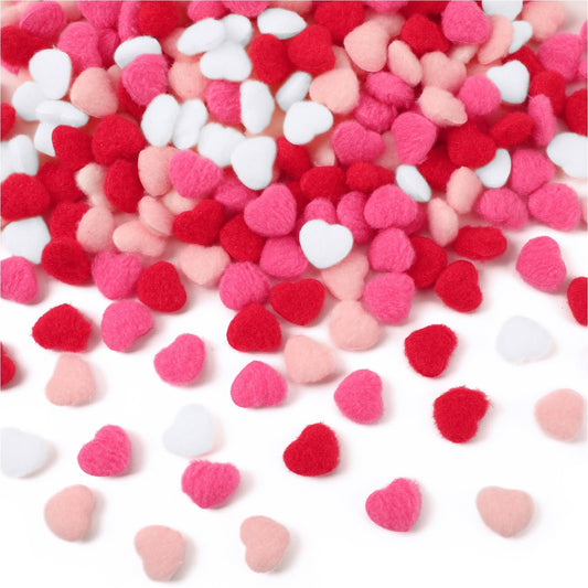SEPGLITTER 300 Pcs Valentine's Day Heart Pom Poms, Pink Red Pompoms Mini Heart Shape Fluffy Balls for Valentine DIY Garland Crafts Wedding Party Decorations