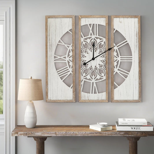 RiteSune Rustic Wooden Wall Clock, 30 inches, for Living Room, Bedroom, Dining Room, Kitchen, Entryway, Farmhouse