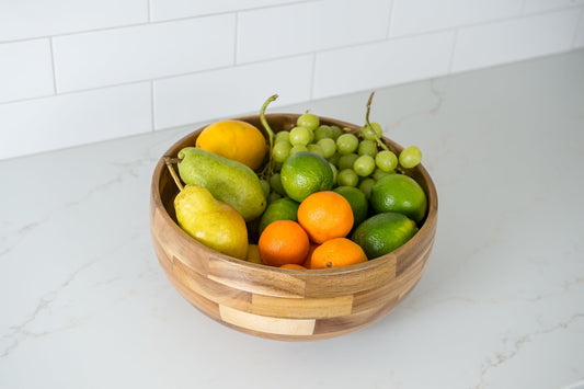 Lipper International Acacia Wood Footed Round Serving Bowl for Fruits or Salads, Small, 12" Diameter x 4" Height, Single Bowl