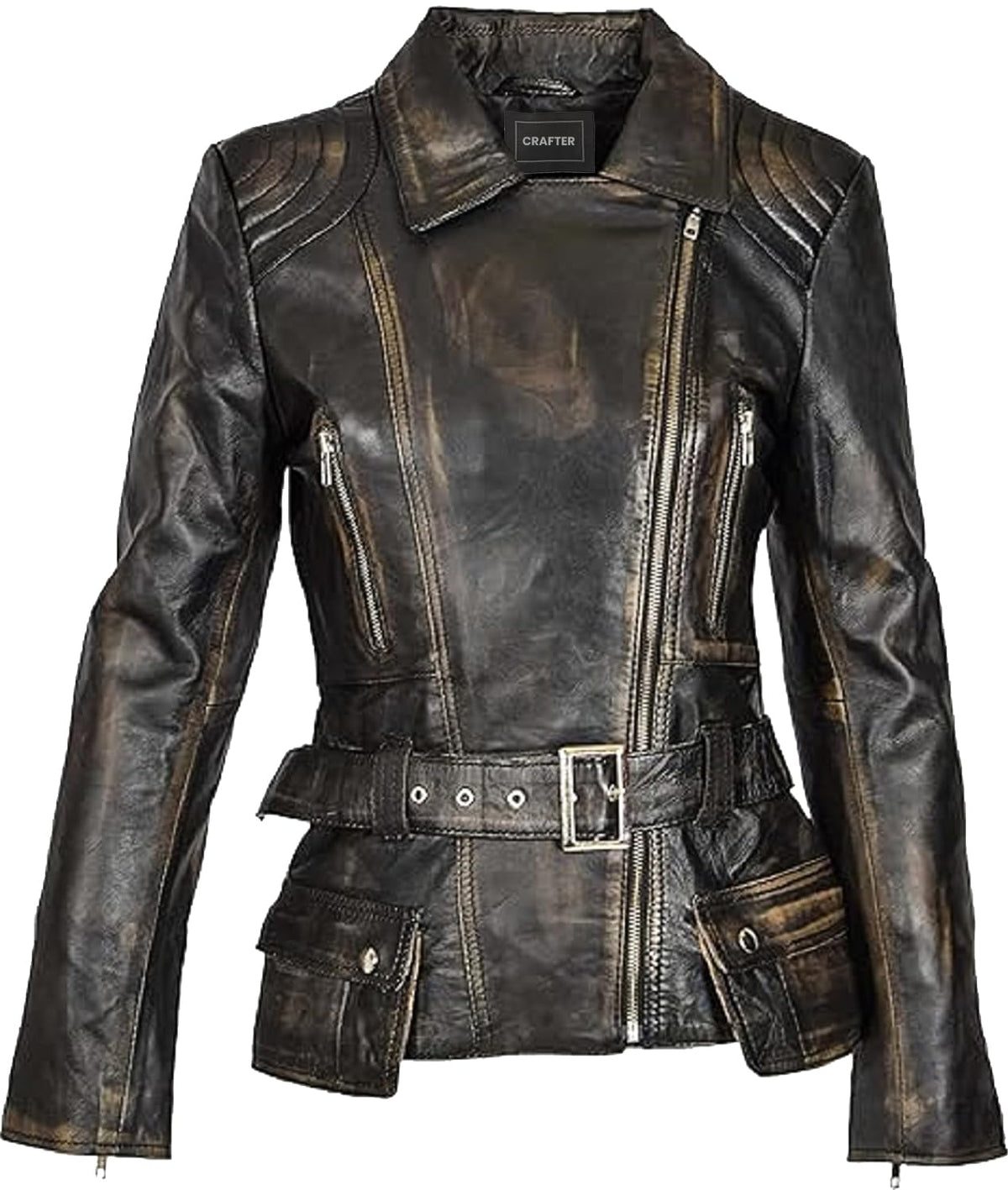Crafter Womens Genuine Lambskin Leather Jacket | Classic rider leather jacket | Black Leather Jacket Women | Womens Leather Jacket