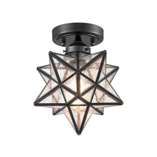 AXILAND Moravian Star Light Flush Mount Ceiling Light Black with Seeded Glass Shade for Living Room Bedroom Kitchen Hallway