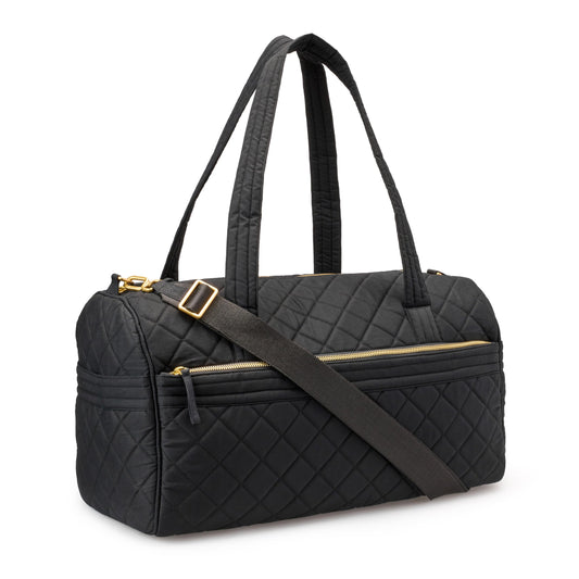Amazon Essentials Women's Quilted Weekender Duffel Gym Bag with Trolley Sleeve, Black, One Size