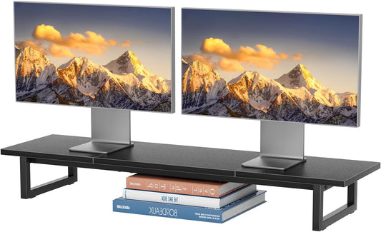 2 Simple Trending Desk Organizers and Accessories, Dual Monitor Stand Riser, Desk Shelf Wood Computer Rack