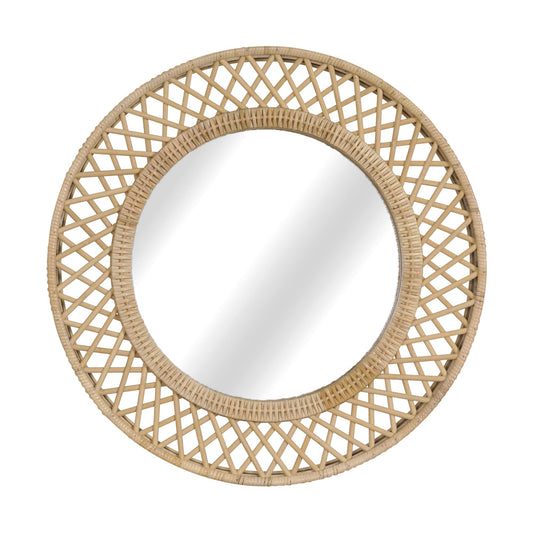 Synovana Round Rattan Wall Mirror – 24x24 Inch Boho Elegance with Woven Frame, Decorative Mirror for Bathroom Vanity Entryway Living Room