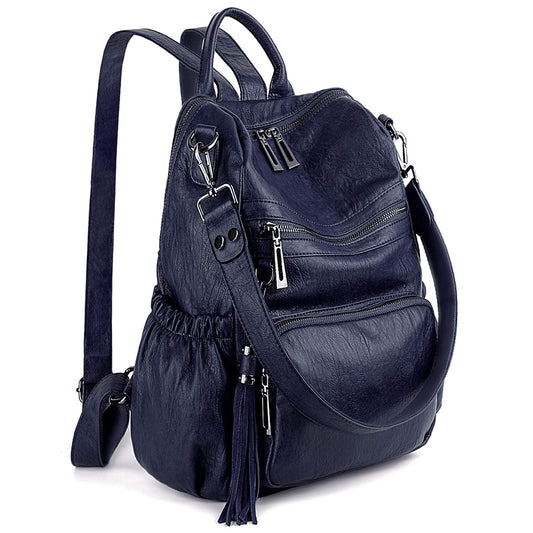UTO Women Backpack Purse Leather Vegan Ladies Fashion Designer Rucksack Convertible Travel Shoulder Bag with Tassel Blue