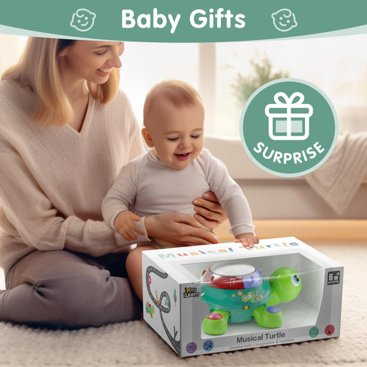 iPlay, iLearn Baby Musical Turtle Toy, Spanish English Bilingual Learning, Toddler Crawling Toys W/ Light & Sound, Infant Development Educational Birthday Gifts 6 7 8 9 10 12 Month 1 Year Old Boy Girl