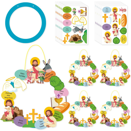 PAIVSUN 12Pcs Easter Wreath Craft Kits, DIY Holy Week Christian Wreath Hanging Ornaments, Make Your Own Religious Paper Arts Craft for Sunday Party Favors Home Activities Front Door Decor