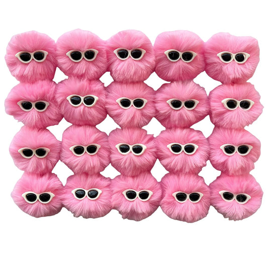 Miupoo Pom Poms with Eyeglasses for Crafts,Halloween Costume Pompoms Decorations with Googly Sunglasses, Fluffy Pom Pom Balls for Halloween Accessories with Elastic Loop,20 Pieces,2 Inches, Pink.