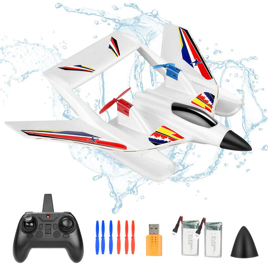Kimmol RC Plane for Water Land & Air, Remote Control Plane, Sea Airplane R C, 2 Channel RC Airplane Amphibious Tri-Phibian Aircraft with 2 Batteries, 2.4GHz RTF A irplane Glider for Adult Beginner