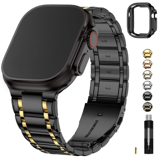 Fullmosa Bands Compatible with Apple Watch Band 49mm Ultra3 2 1, Stainless Steel iWatch Band with Case for Apple Watch, Black and Gold