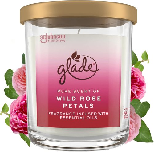 Glade Large Candle Jar - Wild Rose Petals Scented Candle Infused with Essential Oils | 16oz Air Freshener
