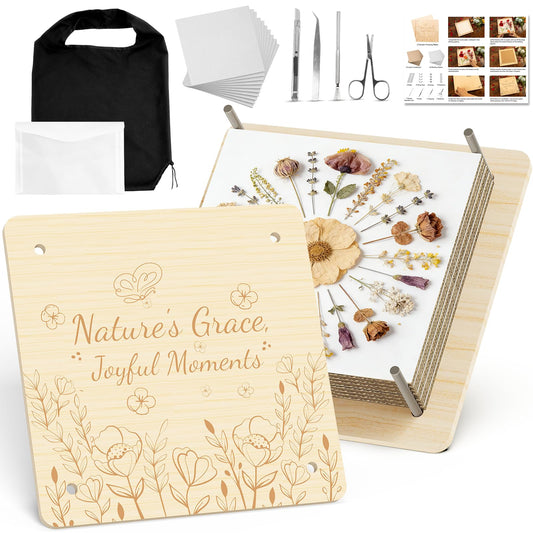 zunmial Flower Press Kit–Craft Kits 11" x 11" Large 10 Layers Wooden Flower Presser for Adults & Teens DIY Bouquet Preservation,Dried Flowers Art,Preservation for Bookmark Frame Wedding Flowers Drying