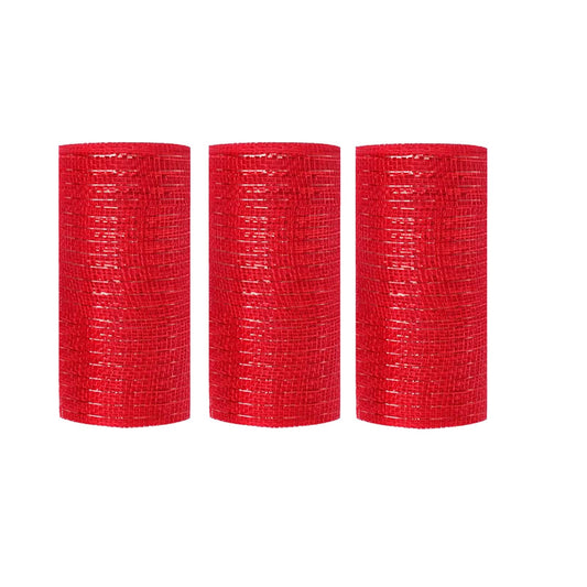 JStnana 3 Rolls Red Deco Mesh Ribbon, 6 Inch x 30FT Per Roll Metallic Foil Burlap Deco Mesh Fabric for Christmas Tree Valentines Day Easter Wedding Wreath Swags Bow Making DIY Craft